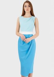 Closet London Blue Tri Colour Drape Skirt Dress