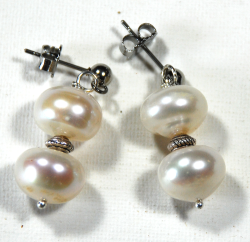 Atenea Handmade White Button Pearl Earrings With Studs