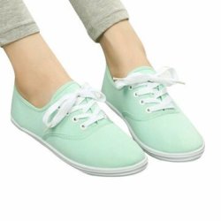 Womens Solid Color Canvas Lace Up Casual Flats Loafers : 6