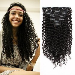 Amazingbeauty Double Weft Clip In Human Hair Extensions Thick 3B 3C Afro Jerry Curl 8A Grade 100% Remy Hair Natural Black 10-22INCH 7 Pieces