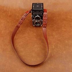 Cam-in Adjustable Real Leather Shoulder neck Strap For Rollei Rolleiflex Camera - Red Color