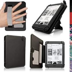 Igadgitz Black Pu Leather Folio Case Cover For Amazon Kindle E-reader 6" 2016 With Hand Strap & Viewing Stand