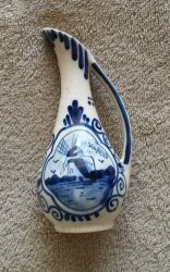 Handpainted Vintage Delft Blue Bud Vase - Made In Holland With Windmill - For The Collector