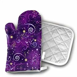 Dragonfly Metallic Swirling Sky Deep Purple Oven Mitts Professional Heat Resistant Microwave Bbq Oven Insulation Thickening Cotton Gloves Baking Pot Mitts Soft Inner Lining