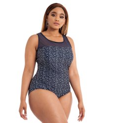 Donnay Plus Size Mesh Inset Spot One Piece Swim Costume - Ink