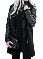 Womens Pivaconis Winter Color Block Oblique Zipper Trench Coat Jacket Outerwear Black L