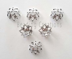 Bead Caps - 5 Petal Flower - Antique Silver - 25MM