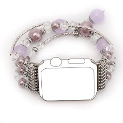 Watch Band I-liu Handmade Pink Pearl Beaded Stretch Band Bracelet Strap For 42MM Apple Watch Series 2 Series 1 White purple