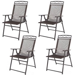 Giantex Set Of 4 Patio Folding Sling Chairs Steel Camping Deck Garden Pool