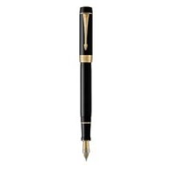 Duofold Medium Nib Fountain Pen Black With Gold Trim Black Ink - Presented In A Gift Box