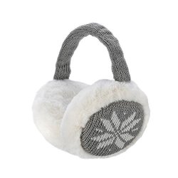 Women's Sudawave Winter Adjustable Knitted Ear Muffs With Faux Furry Outdoor Ear Warmers White Gray Snowflake