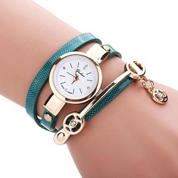 Han Shi Wrist Watch Women Fashion Metal Strap Watch Band Diamante Bracelet Hand Chian M Green