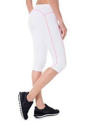 Syrokan Women's Knee Tight Yoga Running Workout Sports Capri Leggings Pants White M 8-10