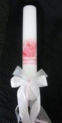 Baptism Candle - Pink blue Rose Cross