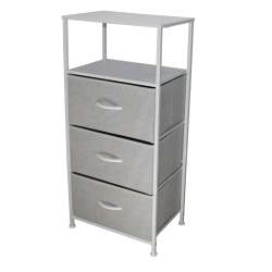 Branded Economical Metal Frame & Fabric - 3 Drawer Cabinet Wht gry