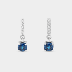 Sterling Silver Sapphire Blue Cubic Zirconia Bar Drop Earrings