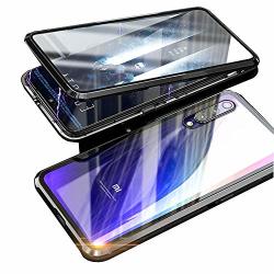 Hikerclub Xiaomi Mi 9 Magnetic Case Full Body Protection Metal Glass Flip Built-in Screen Protector Front And Back 9H Tempered Glass Clear Touchable HD