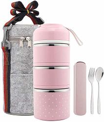 ArderLive stackable lunch box, arderlive stainless steel thermal insulated  bento lunch container with lunch bag & cutlery , leakproof f