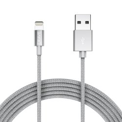 Crave Apple Mfi Certified Lightning To USB Cable - Premium Nylon Braided Cable 4 Ft - Silver