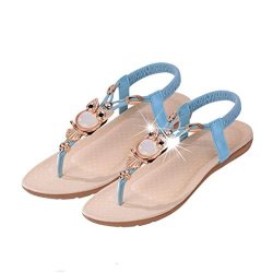 Hemlock Women Girl's Summer Rhinestone Sandals Clip Toe Beach Sandals US:8 Blue