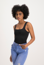 Thandi Square Neck Bodysuit - Black - XS