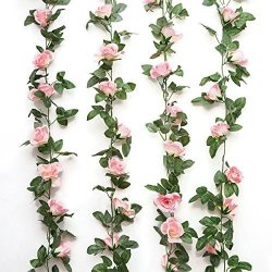 Yebazy 2PCS 16FT Fake Rose Vine Garland Artificial Flowers Plants For Hotel Wedding Home Party Garden Craft Art Decor Pink