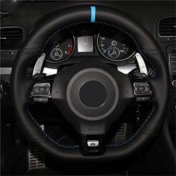 Luoerpi Hand-stitched Black Leather Car Steering Wheel Cover For Volkswagen Golf 6 GTI MK6 For Vw Polo GTI Scirocco R Passat Cc R-line 2010