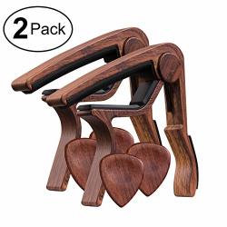 TimbreGear Rosewood Color Guitar Capo With Genuine Handcrafted Rosewood Guitar Picks 2 Set For Acoustic Guitar Electric Guitar For Easy Transpose 2 Pack