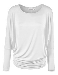 Lock And Love WT826 Womens Batwing Long Sleeve Top XL White