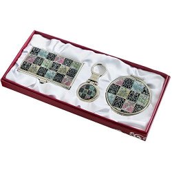 Nacre Mother Of Pearl Business Card Holder Compact Mirror Keychain Gift Sets Business Card Credit Id Card Case Makeup Cosmatic Mirror Key Holder Set