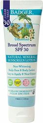 Badger Sunscreen Lotion Natural Mineral Unscented Spf 30 4 Fl Oz