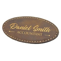 Personalized Name Tag - Custom Engraved Employee Badges - Monogrammed Professional Name Tags Rawhide With Gold
