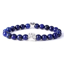 Mainbead Energy Bracelet With Dog Paw Blue Agate Beads Stretch Sapphire Bead Bracelet Dark Blue