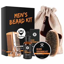 Maybeau Beard Kit For Men 7 In 1 Beard Growth Grooming & Trimming With Beard Shaper 2OZ Beard Balm 1OZ Beard Oil Beard Brush
