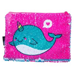 Sequin Narwhale Pencil Case. Pink