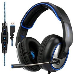 Gaming Headsets Sades R7 PC Mac PS4 Gaming Headphones USB 7.1 Surround Sound Over-ear Headphone In-line Control Deep Bass
