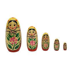 Set Of 5 Channapatna Handmade Indian Wooden Russian Nesting Dolls - Matryoshka Stacking Nested Wo...