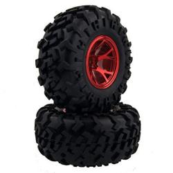 Lafeina 4PCS 1 10 Rc Monster Truck Wheel And Tire Set Rubber Tyres And Red Plastic Wheels For Traxxas Himoto Hsp Hpi Tamiya Kyosho Monster Bigfoot Truck