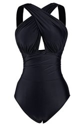 Cupshe Fashion Women's Black Front Cross One-piece Padding Swimsuit S Black