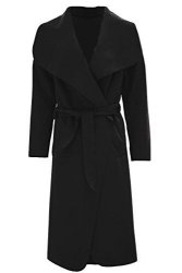 HI Fasonz Girls Ladies Women Long Waterfall Italian Duster Belted Coat Jacket Drape Black
