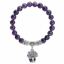 Tumbeelluwa Beaded Bracelets Semi Precious Stone Yoga Beads Healing Crystals Tree Of Life Charm Chakra Bracelet Handmade Jewelry For Women Amethyst