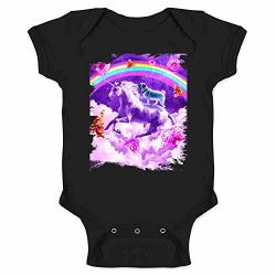 Pug Riding A Unicorn Rainbow Pizza Random Galaxy Black 24M Infant Baby Boy Girl Bodysuit