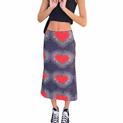 Women's Heart Print High Waisted Bohemian Midi Skirt A-line Bodycon Long Pencil Skirt Y2K Streetwear E-girl 90S Fashion Purple M