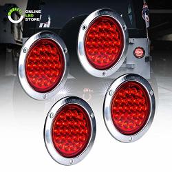 4PC 4 Inch Round LED Trailer Tail Lights Dot Certified Stainless Steel Chrome Bezel Connector Plug Included Stop Brake Lights Compatible With Jeep Trucks Rv