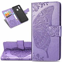 Leecoco Huawei Y7 2019 Case Premium Pu Leather Flip Wallet Case Butterfly Embossed Full Body Protection Flip Stand Card Holder Magnetic Cover For Huawei