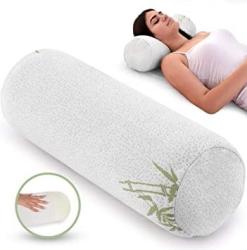 Healthex Cervical Neck Roll Pillow Cylinder Round Cushion Bolster Support For Sleeping Memory Foam And Bamboo Cover - Breathable Hypoallergenic And Comfortable -supports Effectively