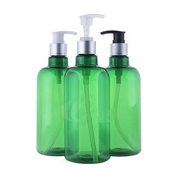 3PCS 500ML Green Pet Plastic Empty Refillable Pump Bottles Jars With Pump Tops For Makeup Cosmetic Bath Shower Lotion Toiletries Liquid Containers Leak Proof