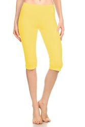 Stretch Cotton Bodysuit Women Soft Stretch Sports Yoga Skinny Capri Length Cotton-spandex Leggings Tights &plus 3X-LARGE Yellow_prime