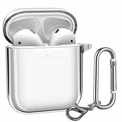 Atumtek Airpods Case Crystal Clear Protective Airpods Tpu Cover Compatible With Apple Airpods 1 2 Wireless Charging Case With Carabiner keychain Front LED Visible Shockproof - Transparent