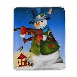 Wamika Merry Christmas Throw Blanket Home Decor Super Soft Lightweight Snowman Violin Lantern Fleece Warm Blankets For Couch Bed Chair Office Sofa Travelling Camping